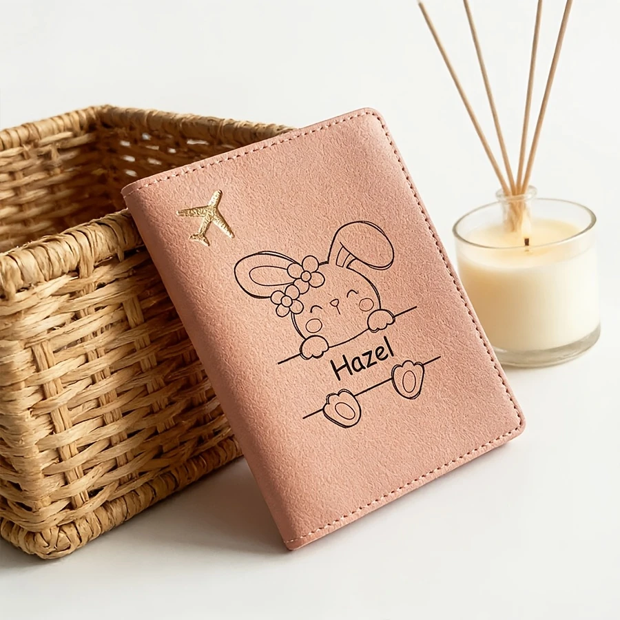 Custom Rabbit Pattern Name Passport Holder Open-Top Travel Wallet Unisex Accessory for Students Back-to-School Holidays view 6