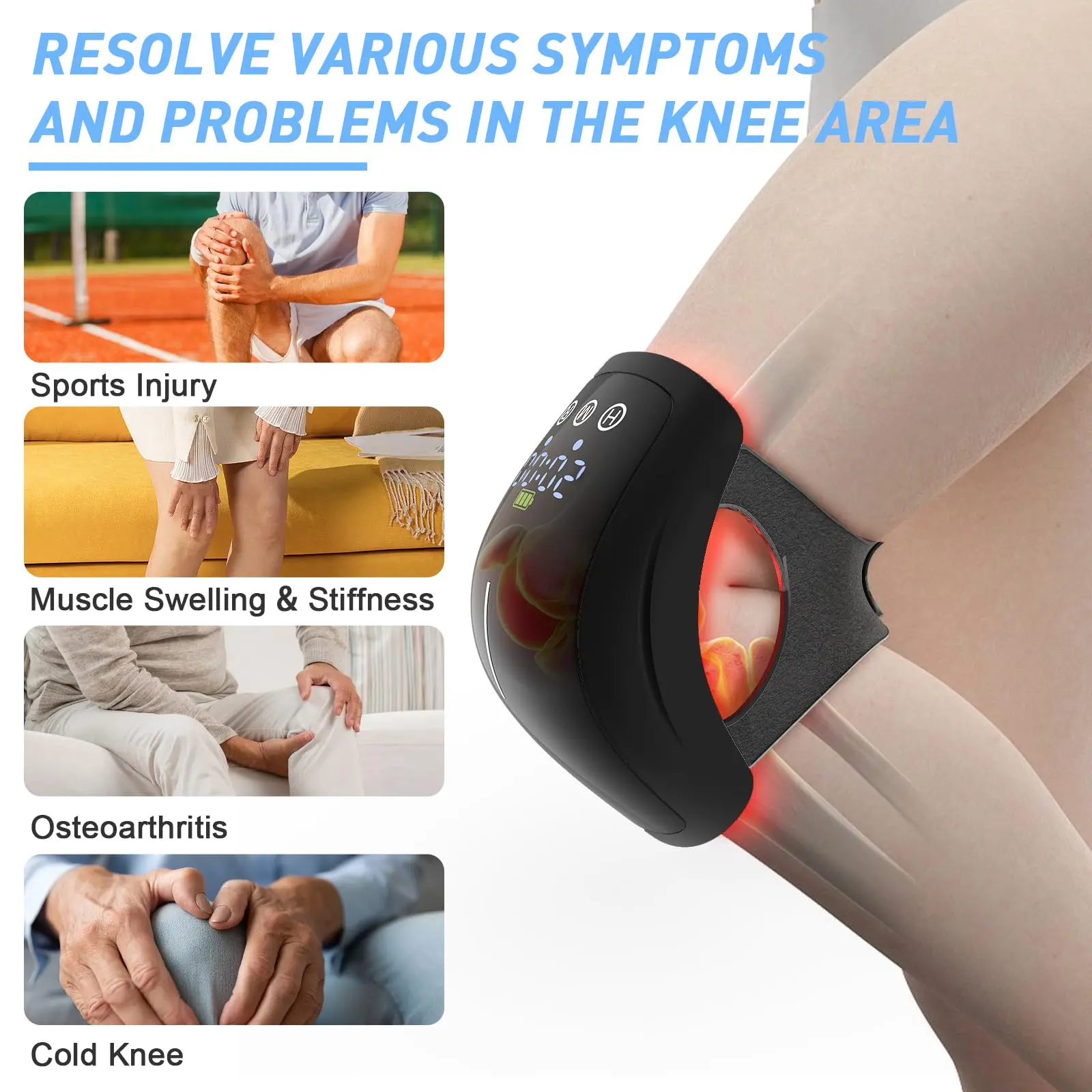 Electric Heated Knee Massager Vibration Infrared 210Pieces Light Therapy Red Light 630 660 880nm Knee Joint Relief Pain Massage Device