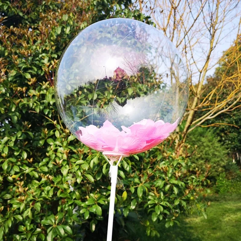 Ballon rond transparent sans lueur avec plume colorée, Bobble Ball, Décoration de fête d'anniversaire, Nouvel An, Mariage, 13 ", 18", 20