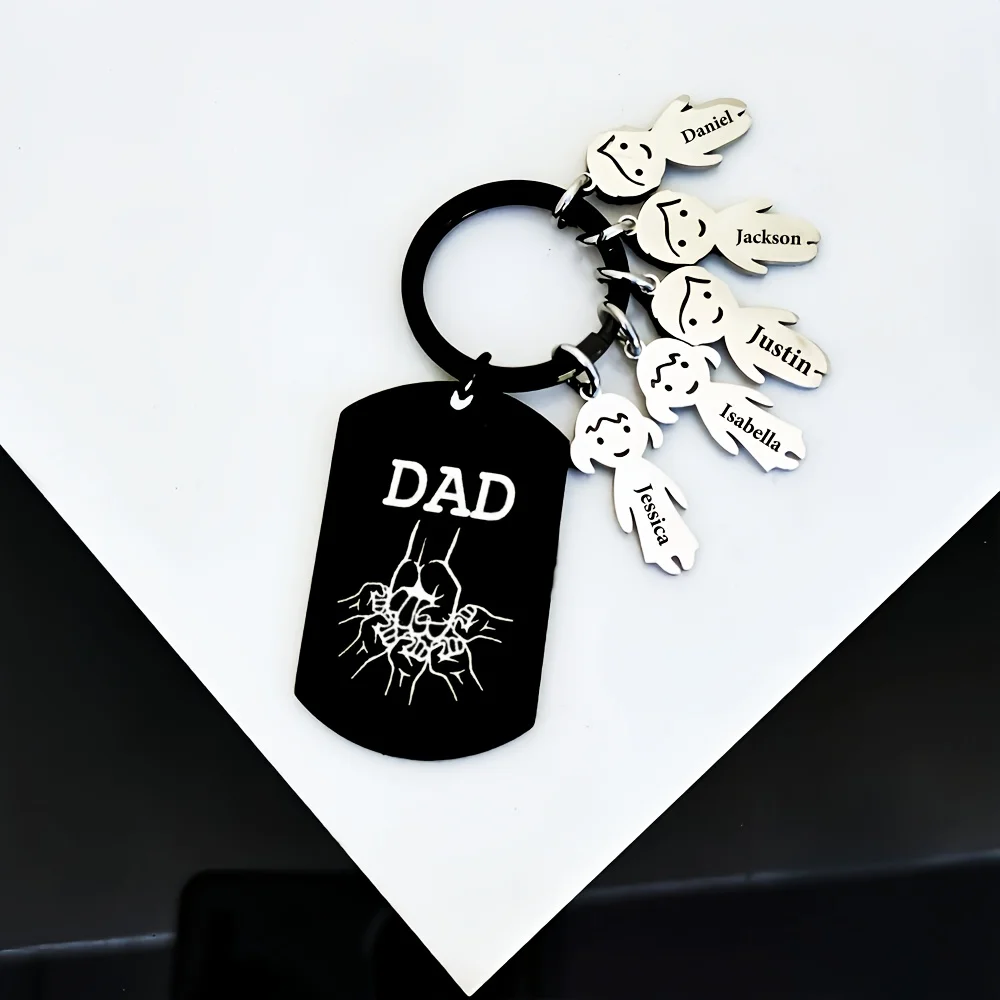 Black Military Style DAD Pattern Stainless Steel Keychain
