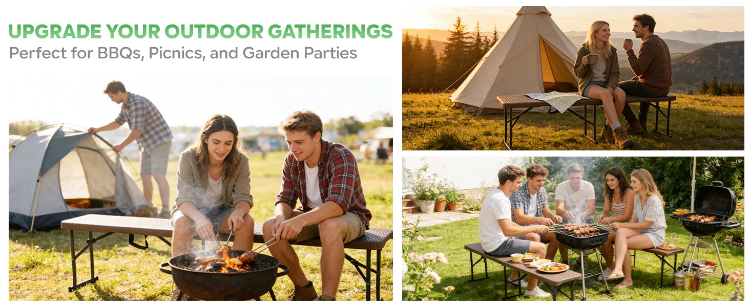 180cm Klappbank Outdoor Campingbank Gartenbank Tragbare Bierzeltgarnitur HDPE Sitzbank bis 400kg Schwerlast – Detail 8