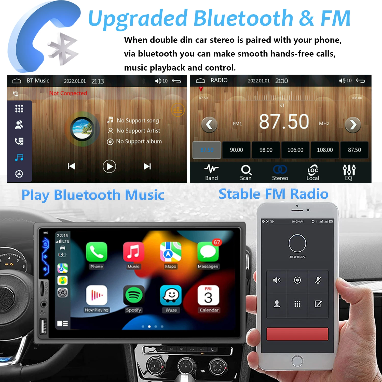 Naifay 7 Inch HD Touchscreen Car Stereo 2 Din Car Video Player CarPlay Android Auto with Bluetooth Rear View Camera USB AUX TF - Image 3