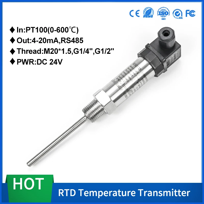 Tipo di inserimento di misurazione della temperatura Pt100 trasmettitore di indicazione della temperatura per olio pesante 4 20mA