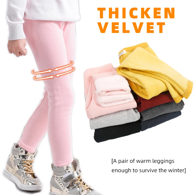 Kids Leggings for Little Girls Winter Thick Plus Velvet Warm Pants Children Elastic Waist Trousers Cotton for 2 3 4 6 8 10 Years