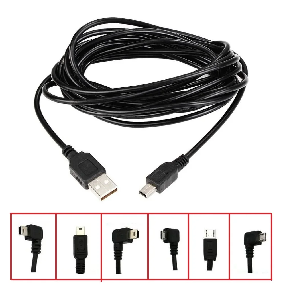 Enregistreur de conduite de voiture avec câble de charge à angle droit et gauche, 3.5m, USB vers type C, Mini 5 broches, Micro USB 90, navigateur GPS, résistant, 1PC