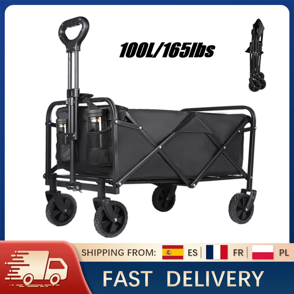 Chariot pliable de grande capacité 100L pour camping-car, chariot de courses, chariot de jardin, chariot de pique-nique portable et pliable pour l'extérieur
