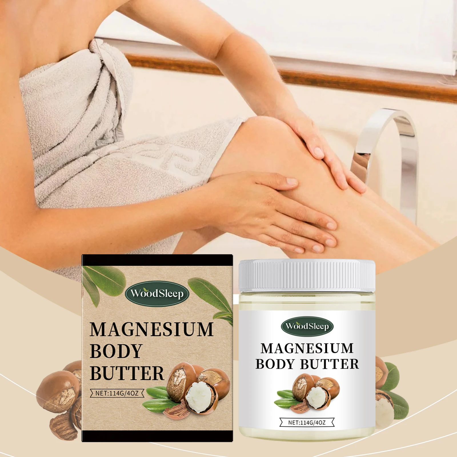 Woodsleep 114g Magnesium Moisturizer Body Butter Cream Soothe Rough Skin Hydrating Refreshing Body Non Greasy Smooth Body Cream