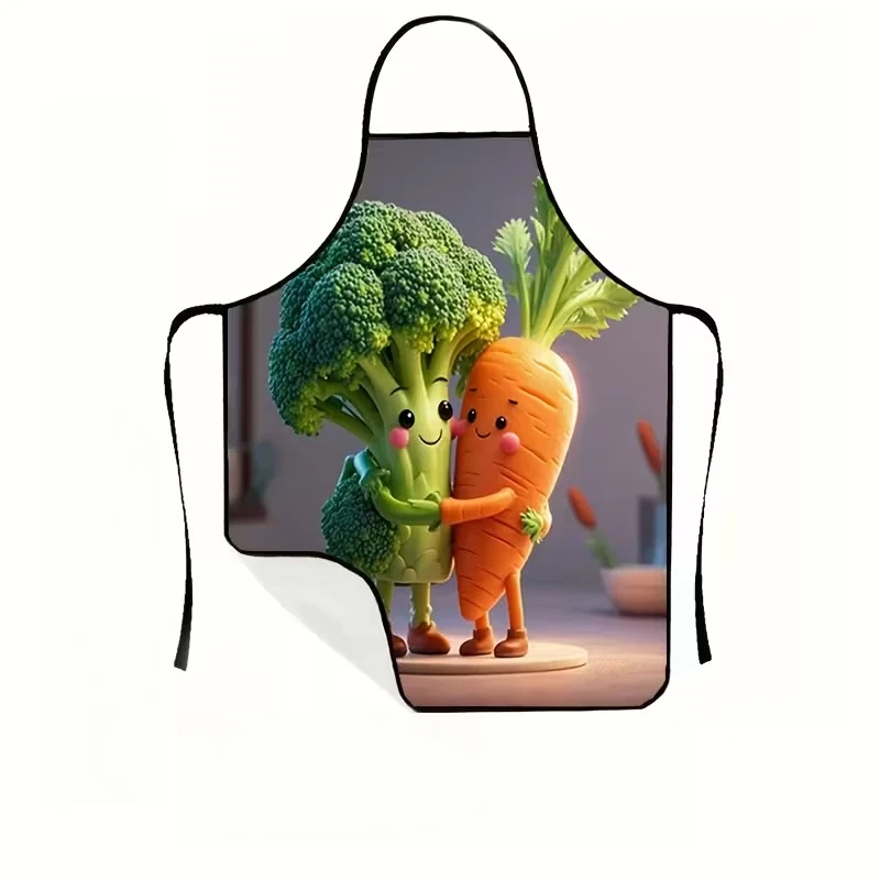 1 Piece of Cute Vegetable-Themed, Funny Broccoli and Carrot Retro Design Apron, Unisex, Suitable for Crafting, Baking, Painting, Cleaning, Cooking, Chef, Waiter, Cafe, and Barbecue Apron, 21.7× 28.7inch , Perfect Holiday Gift for Family and Friends