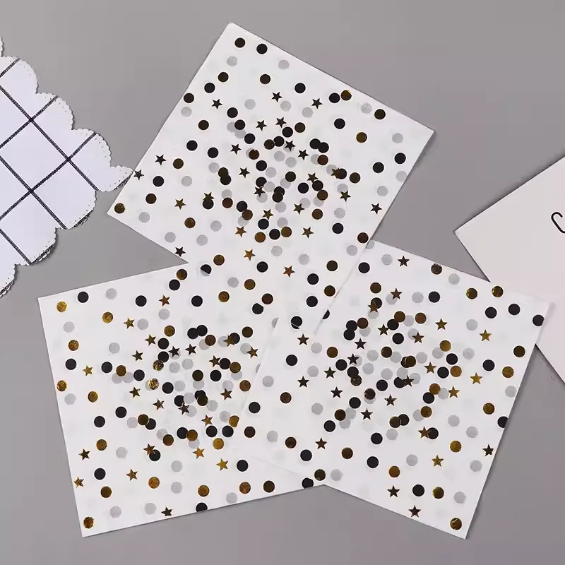 Hot Stamping Five-Pointed Star Colorido Impresso Guardanapos, Festa de Aniversário, Papel Polpa de Madeira Pura, Mesa de Sobremesa, 20Pcs