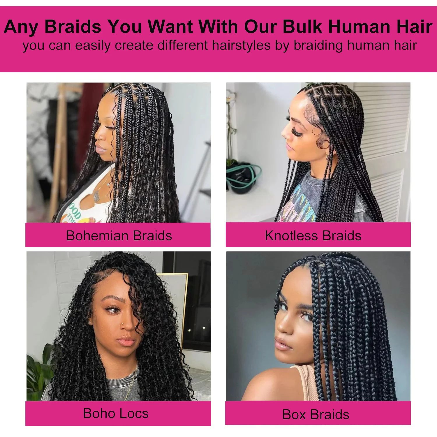 تجديل الشعر البشري لضفائر بوهو مستقيم وصلات شعر بشري السائبة للتضفير لا لحمة البرازيلي عذراء الشعر البشري حزم