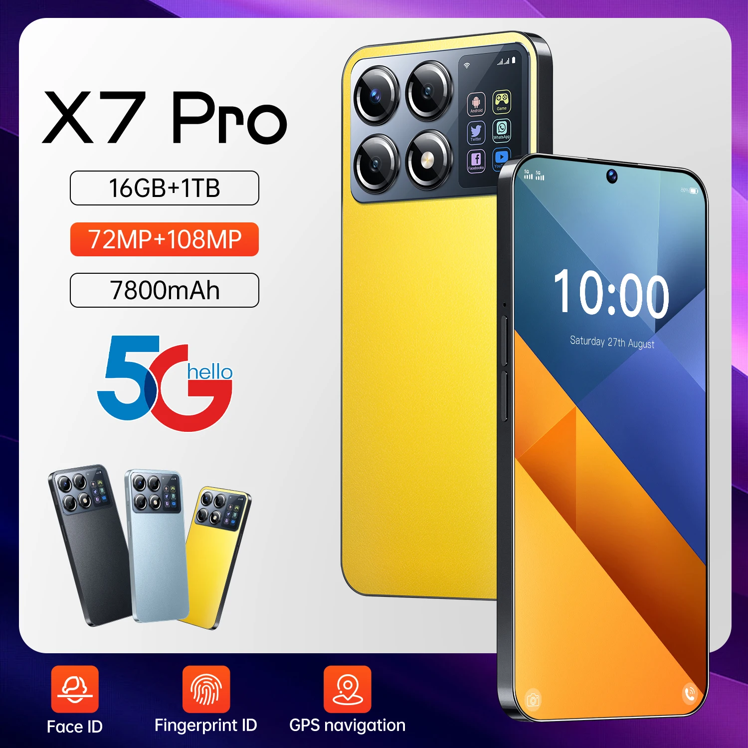 

New X7 Pro 2024 Global Version Smartphone 7.3 inch Full Screen 4G/5G Cell Phone 16TB+1TB 7800mAh Mobile Phones 108MP Celulares