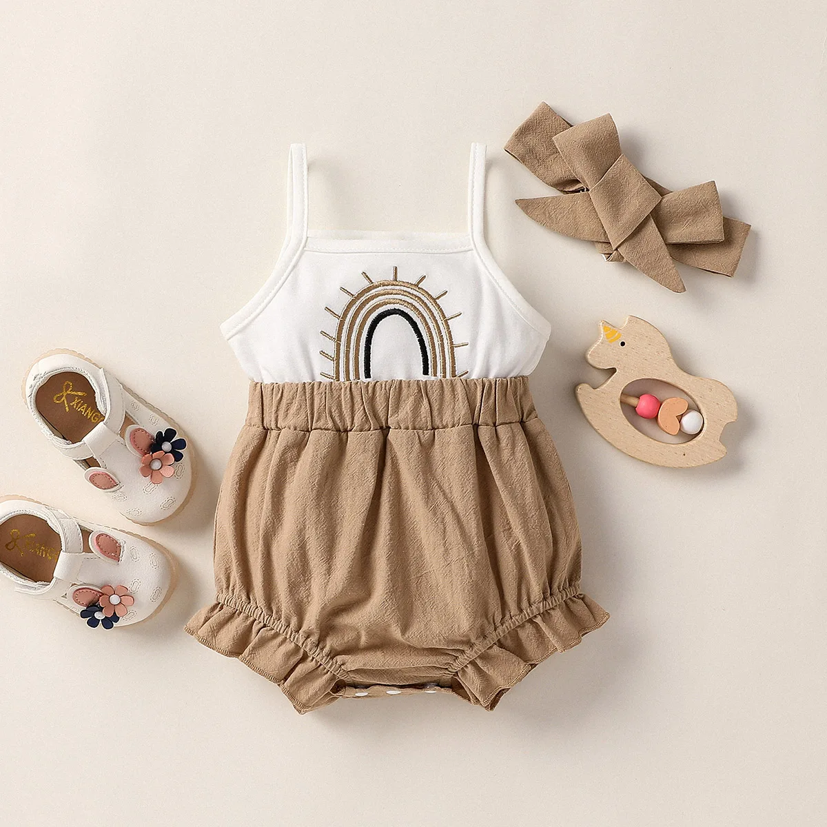 

2024 Baby girl summer casual and cute sleeveless jumpsuits 3-24M Clothing Wear +hair band