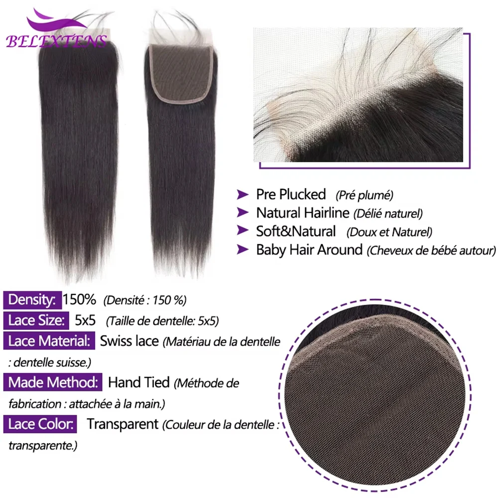 Super Double Drawn Echthaar-Bündel mit Verschluss 2x6/5x5/13x4/13x6 16A Virgin Hair Extensions Weave Echthaar 100% Natürlich – Detail 6