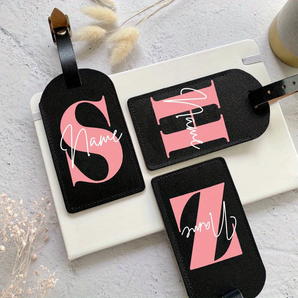 Personalized Pink Initial Luggage Tag with Custom Name, Suitcase & Bag Pendant, Lovely Travel‑Ready Gift for Frequent Travelers