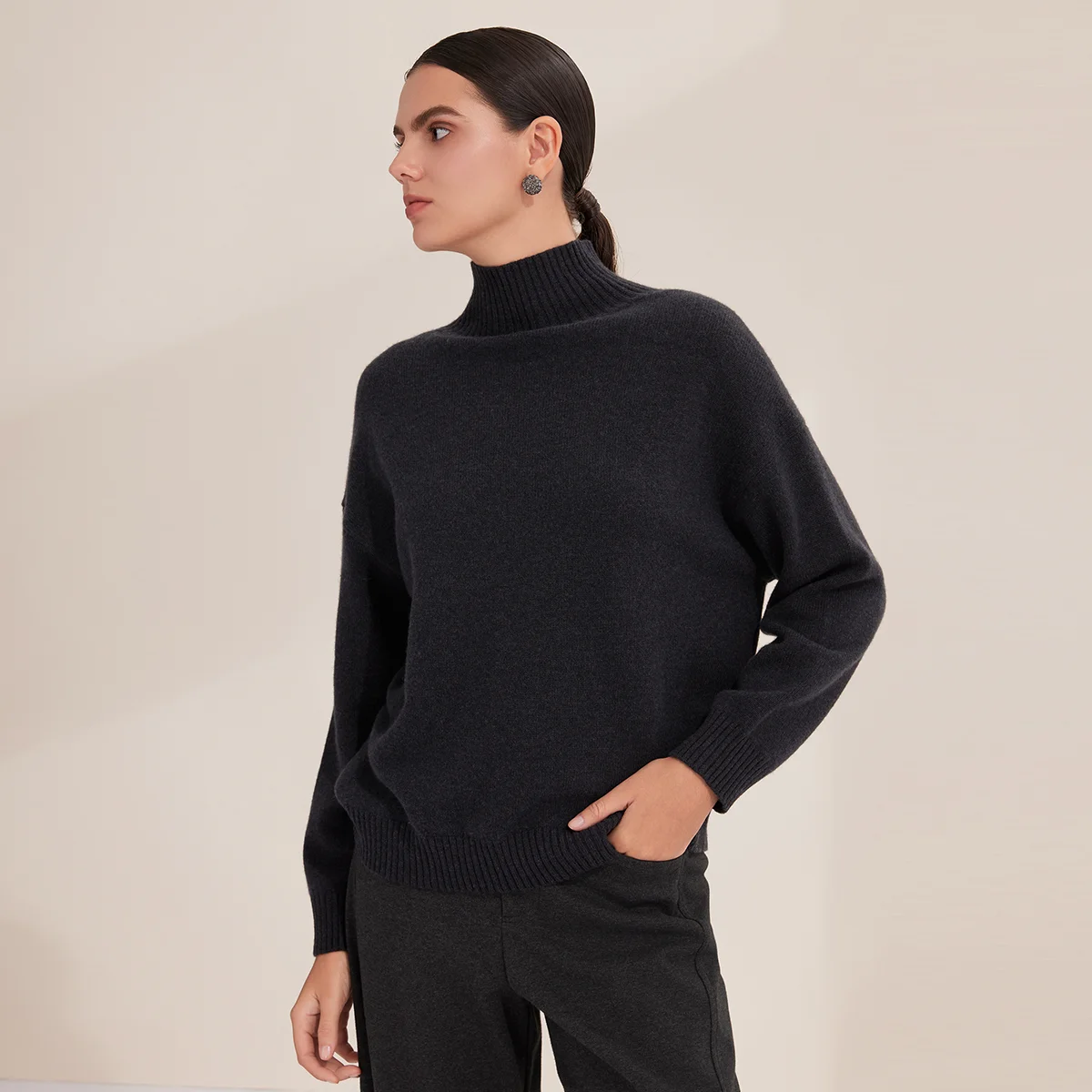 BY4521305 Elegant Pure Wool Women's High Neck Half Zip Sweater 7-Gauge Winter Luxury Knitwear Pullover