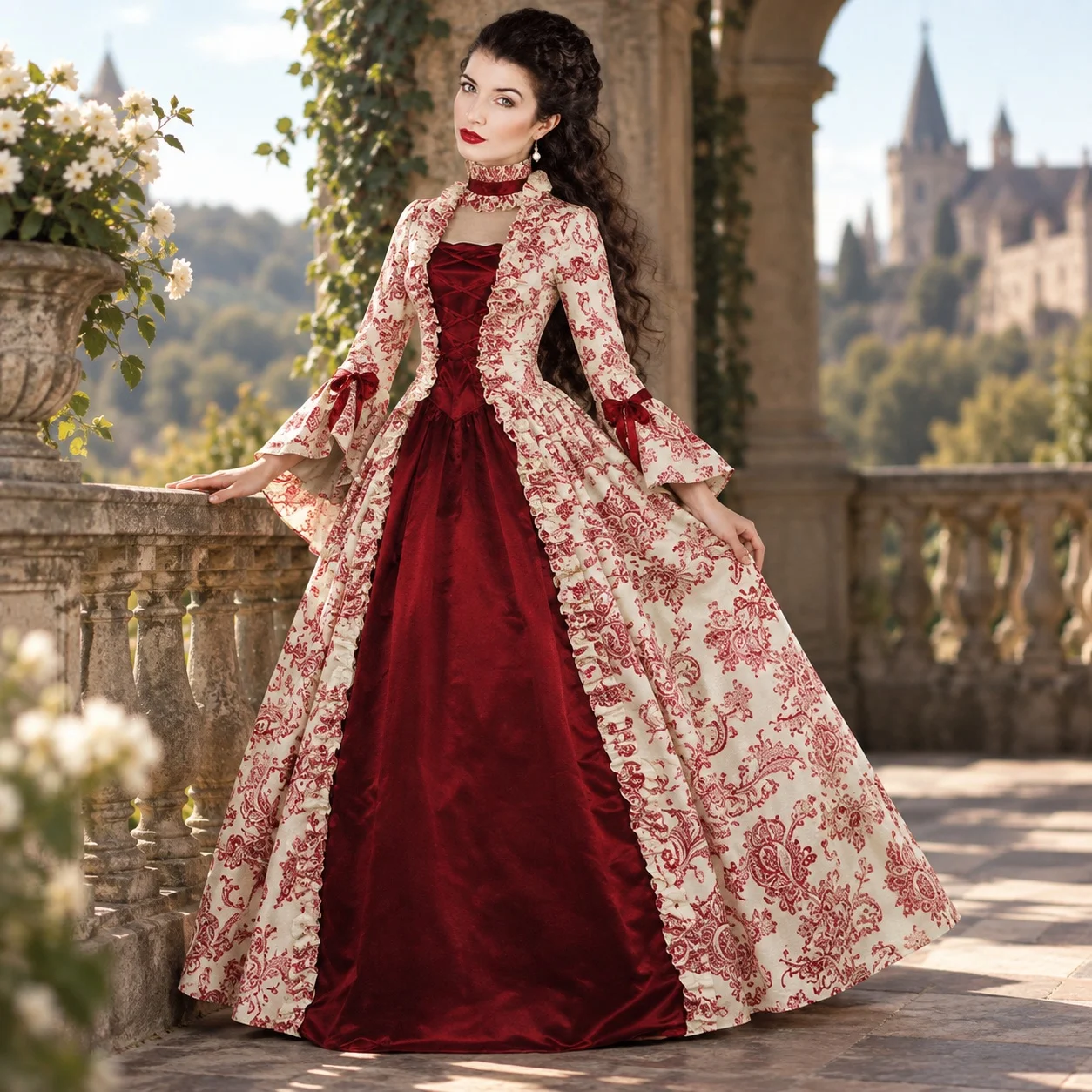 Dresses - Printed Long Sleeve Dress High Waist