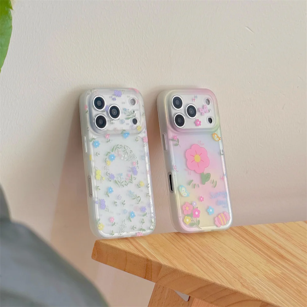

INS style cute translucent white blended colorful flowers suitable for iPhone 17 Pro Max15promax/16 Pro14/13 anti drop design