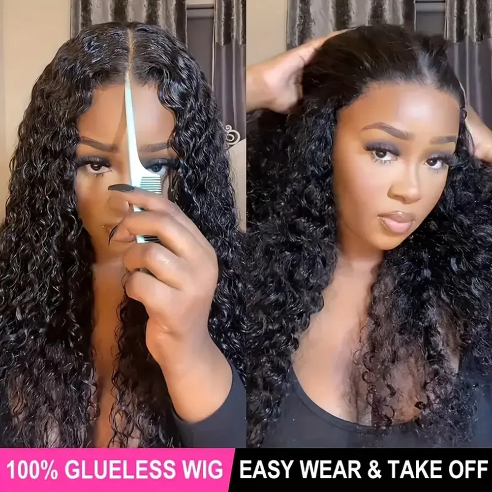 Wig Rambut Asli Tanpa Lem 250% Put On And Go, Pre Plucked Pre Cut 5x5 13x4 Deep Curly Wave Lace Closure Wig Rambut Asli Front Wig