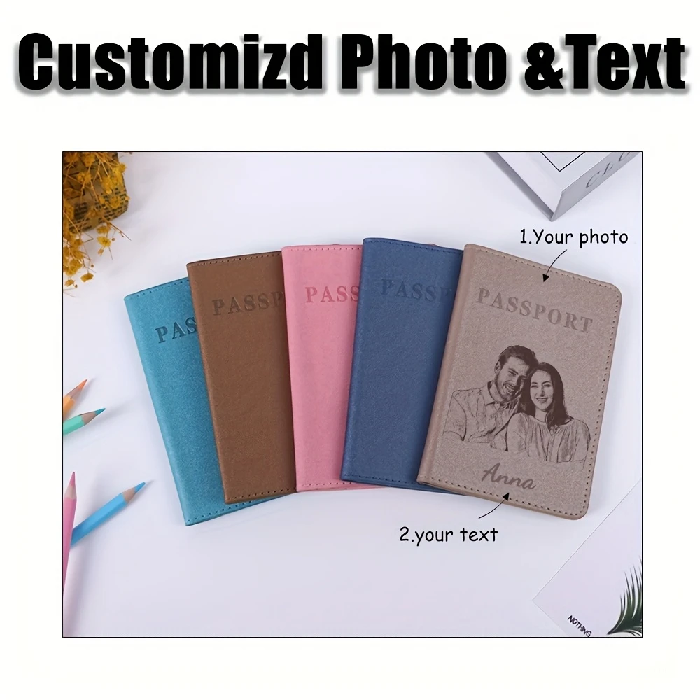 Custom Photo & Text Golden Foil Faux Leather Passport Holder, Couple Cover, Ideal for Valentine's/Father's/Mother's/Business Gif