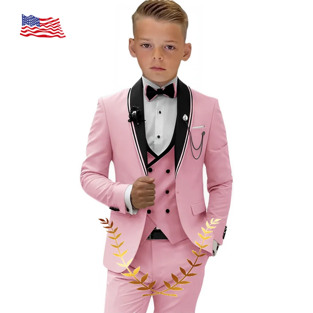 

Formal Boys Suits 3 Piece Slim-fit Kids Tuxedo Suit Shawl Collar Jacket Vest Pants Set Wedding Party Outfit