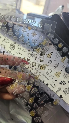 2pcs Gold Silver Christmas 3D Nail Stickers Reflective Glitter Xmas Tree Gingerbread Snowflakes Adhesive Decals Winter Manicure photo review