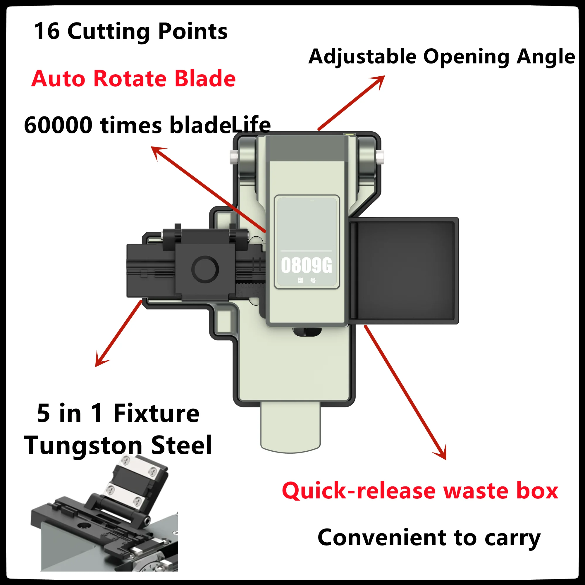 FTTH High Precision Fiber Optic Cleaver Cutting Cleaver Automatic Rotation Blade 60000 times Blade Life Quick Release Waste Box