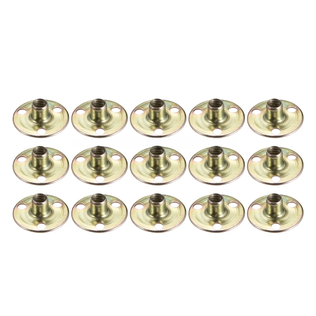 15 sztuk 1/4 "x25x1,2mm brada otwór nakrętka trójnikowa ze stali węglowej nakrętki T nakrętka zabezpieczająca sprzęt meblowy wkładka kołnierzowa gwint żeński nakrętka z trzema otworami — zdjęcie 2