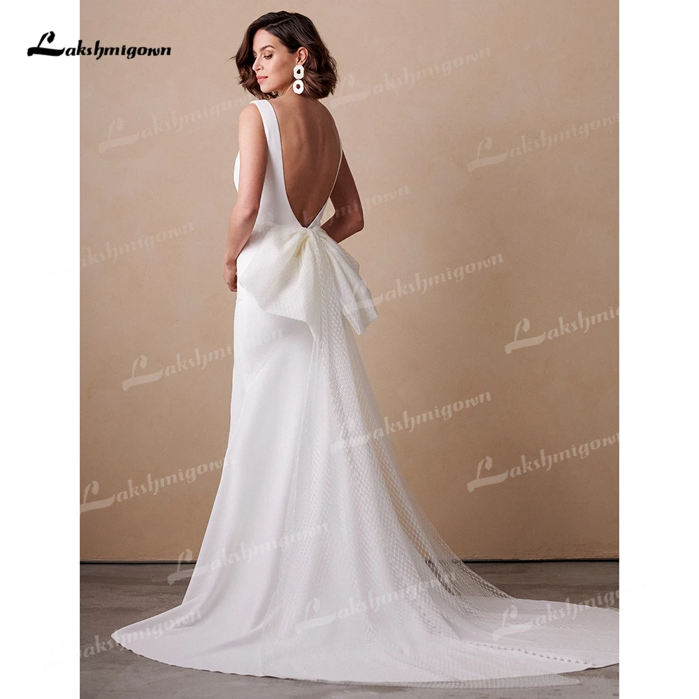 Lakshmigown Simple Mermaid Bow Sweep abito da sposa in raso morbido spalline laterali spacchi laterali Beach abito da sposa vestidos de novia