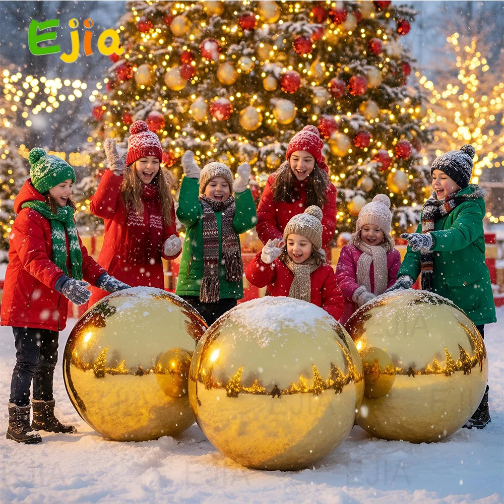 Conjunto-6 peças de bolas de espelho infláveis douradas brilhantes, balão de espelho gigante hermético, esfera grande selada de pvc para eventos e festas de palco
