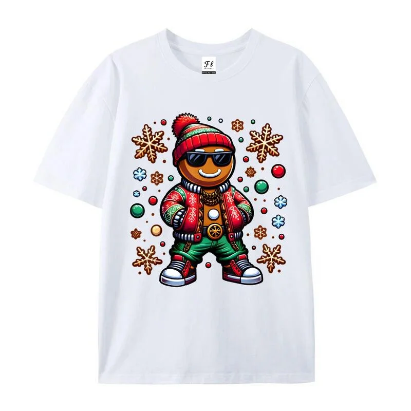 

Gingerbread Print Casual T Shirt Comfortable Crew Neck Loose Style Fashionable Basic Tee Daily Streetwear Outfit Suitable