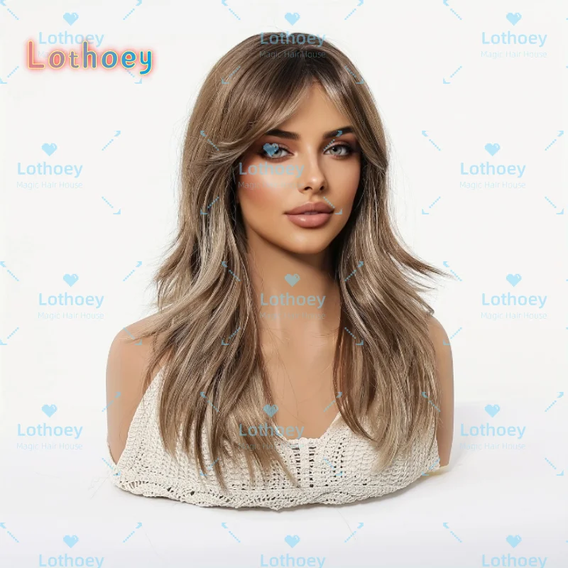 Коричневый женский парик с градиентом и челкой, предпочтительный для ежедневных путешествий, бесплатная сетка для волос для вечеринок, носимая шелковая основа для новорожденных с