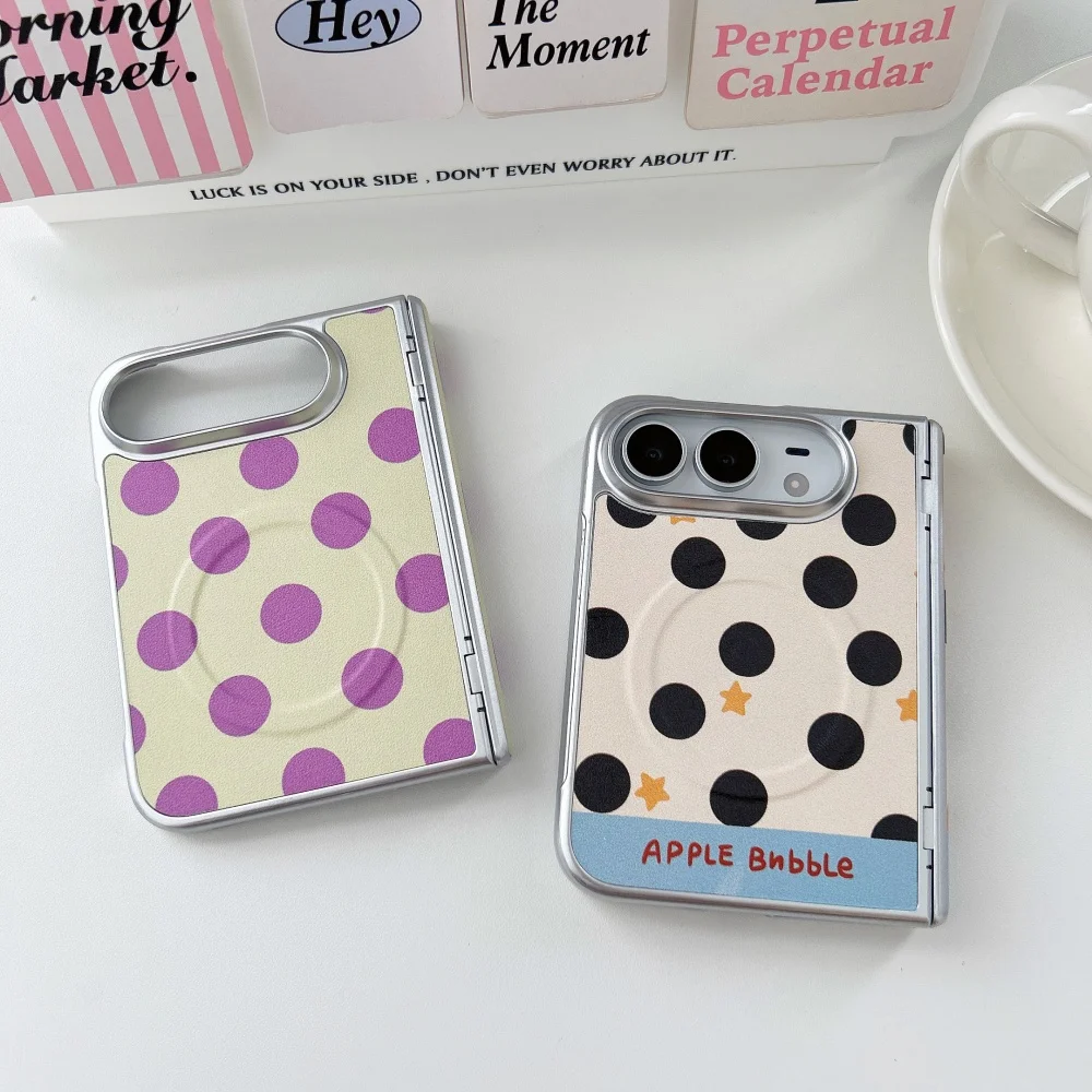 New Korean Ins Cute Polka Dot Star Phone Case for iPhone Duo Cover Simple Shockproof Protective Back Cases, with MagSafe Fashion