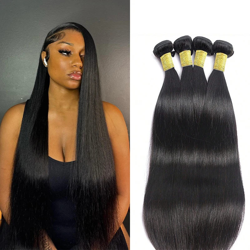 

4 шт., прямые пучки натуральных человеческих волос, наращивание волос, плетение пучков 8-30 дюймов, пучки высшего качества, волосы для женщин