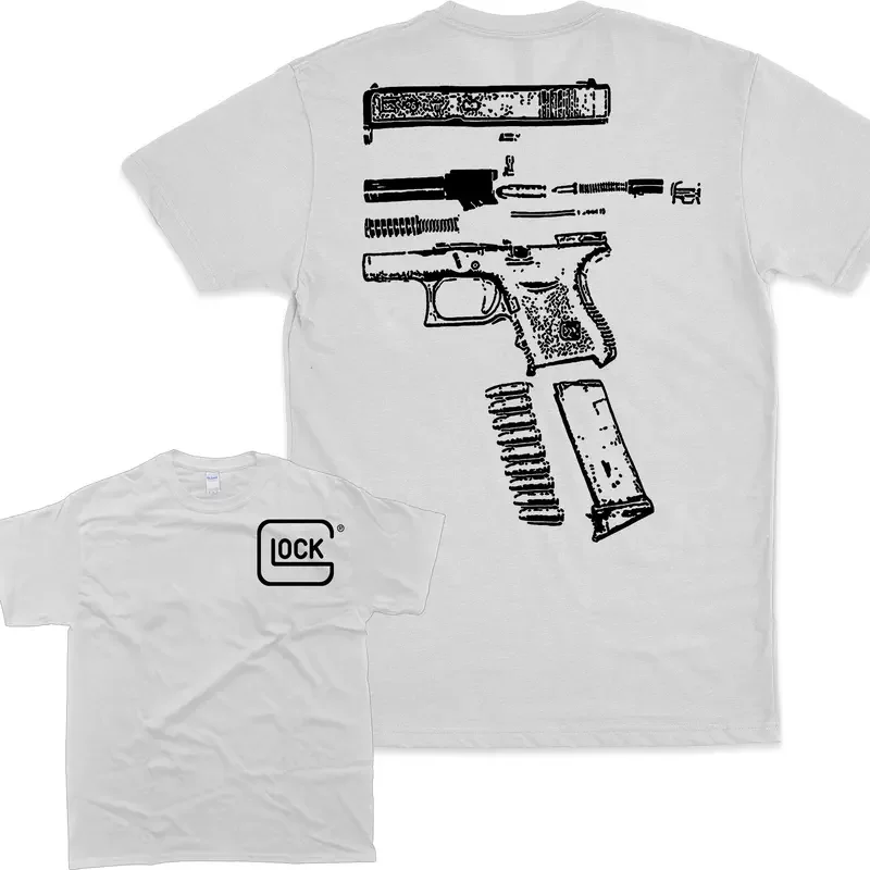 100% قطن في غلوك نحن نثق 2 الجانب أسود أبيض اللون جرافيك تي شيرت للجنسين نمط 100% قطن ملابس رجالية تي شيرت #4