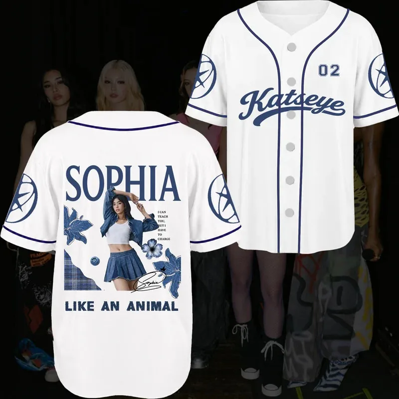 2026 KATSEYE Sophia 02 Baseball Jersey Women Unisex Kpop Fan Merch Button-Up Tops Like An Animal Graphic Streetwear Shirts
