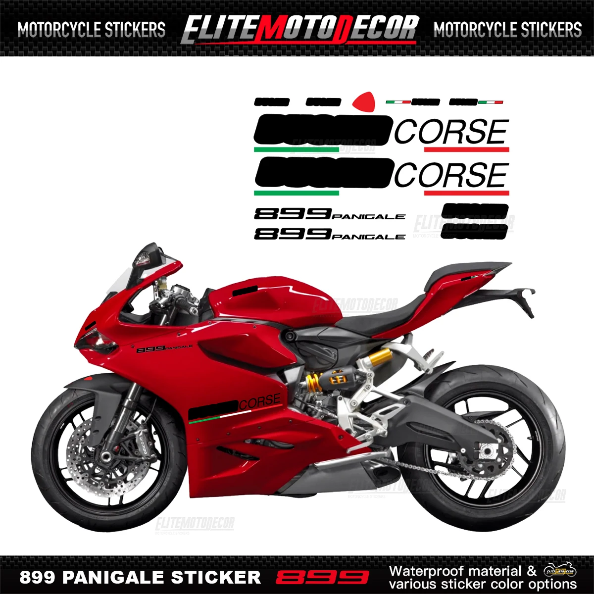 

For Ducati 899 Panigale Full Fairing Shell Decal Sticker Tricolor Design Logo Corse 899 Motorcycle Lower Fairing Sticker