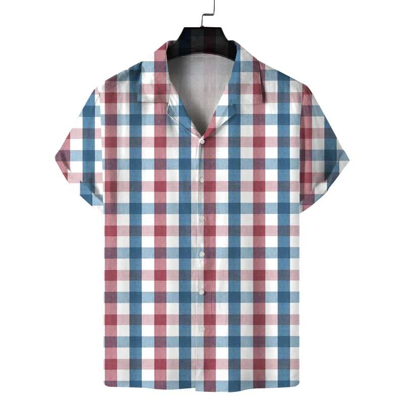 

Men's summer Cuban collar short-sleeved shirt classic plaid print shirt fashionable and comfortable all-match