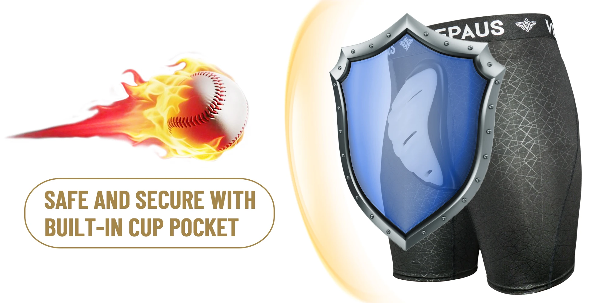 VEPAUS Sportliche Kompressionsshorts für Herren mit schützender Körbchentasche, bedrucktes Design und Performance-Passform für Baseball, Hockey, MMA – Detail 2