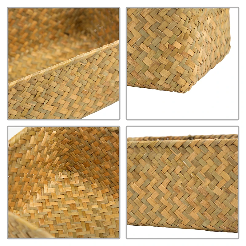 S/M/L Seagrass Woven Storage Baskets Straw Rattan Box Desk Picnic Fruit Cosmetic Container Sundries Handmade Organizer 3 Colors