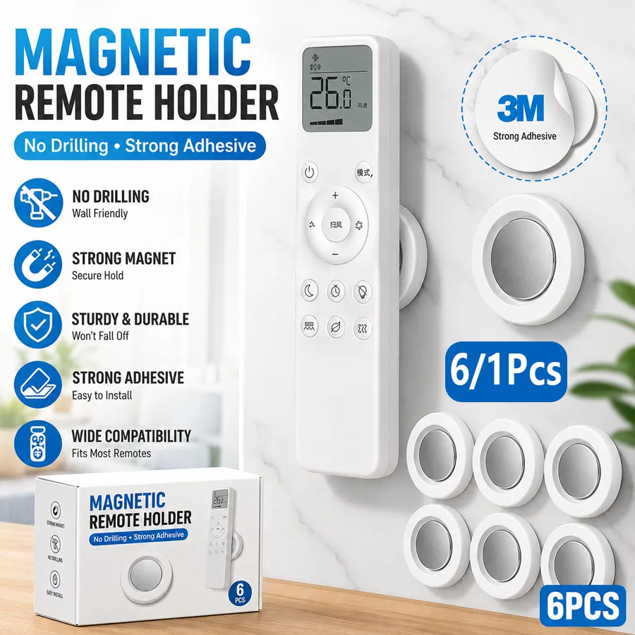 6/1Pcs, Magnetic Remote Control Holder, No Drill Adhesive Wall Mount Bracket for Thermostat Switch, Smart Home Automation