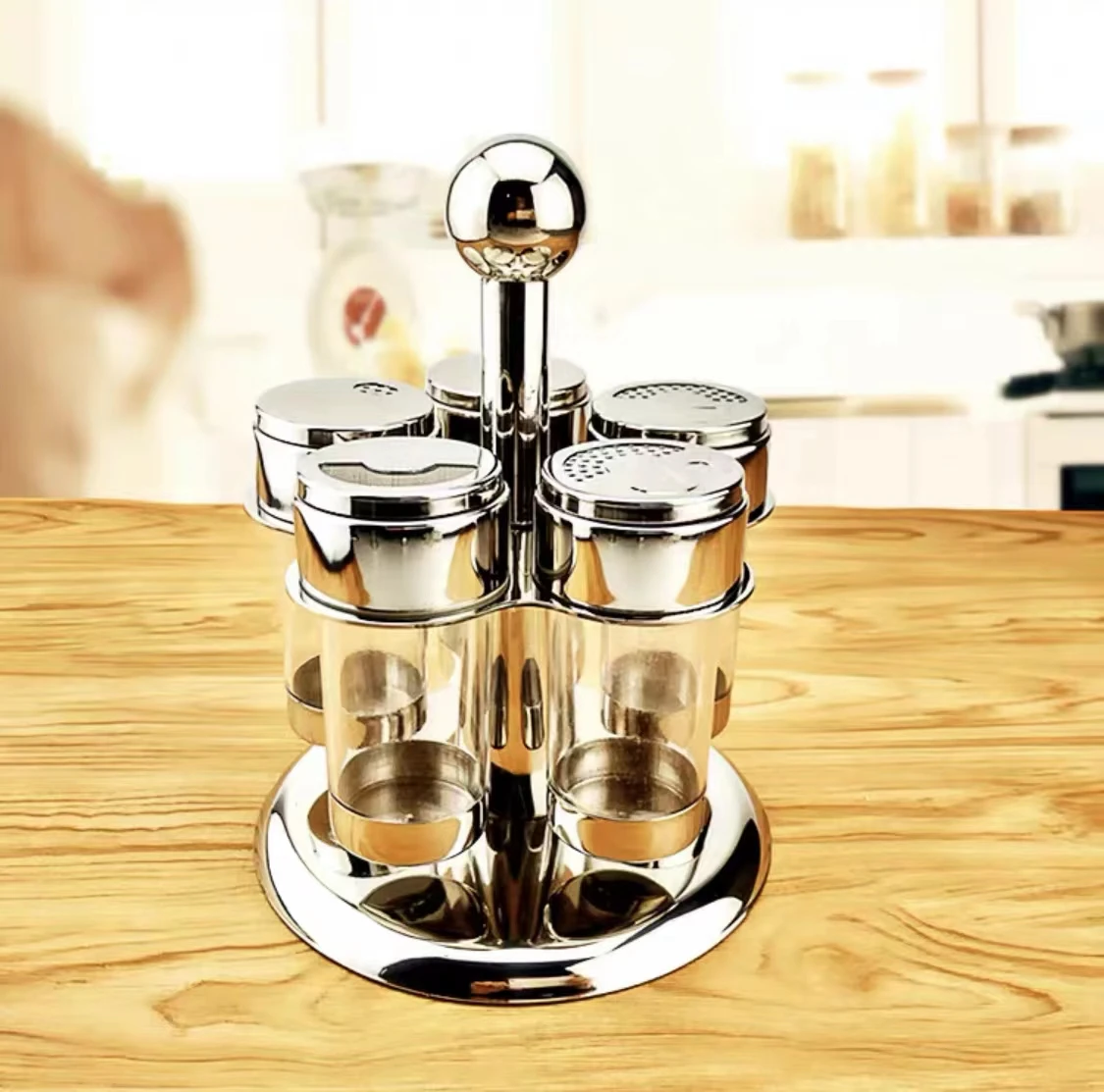 Stainless Steel Rotating Seasoning Rack Salt And  Pepper Bottle Seasoning Bottle  Double Heads Three Head Five Heads