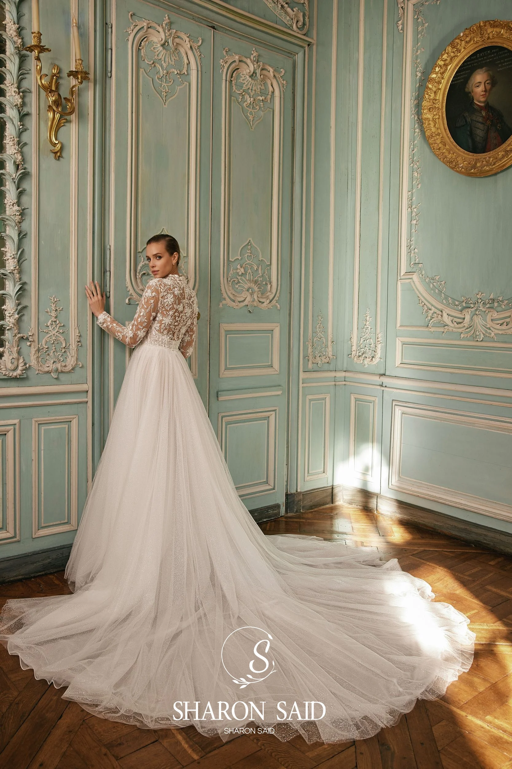 Sharon Said High Quality A-Line Tulle Off White Wedding Dress 2026 Vintage High Neck Long Sleeve Bride Gowns SW507 Customized
