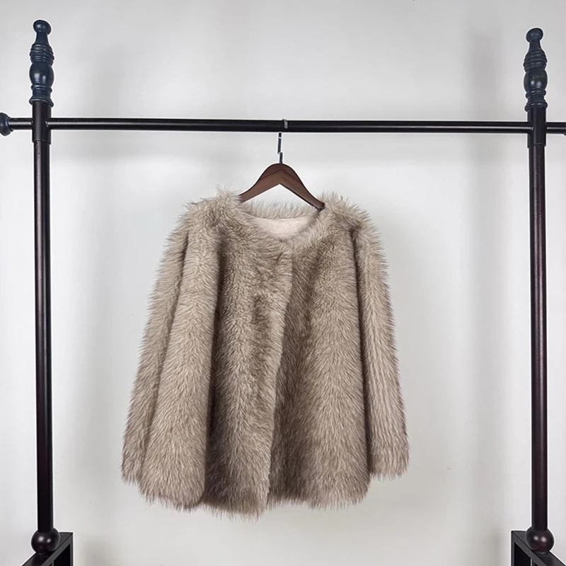 المرأة معطف الفرو الراقية الفاخرة تقليد الثعلب الفراء للنساء الملابس الثعلب الفراء معاطف السترة للنساء سترة الفراء في الترويج #3