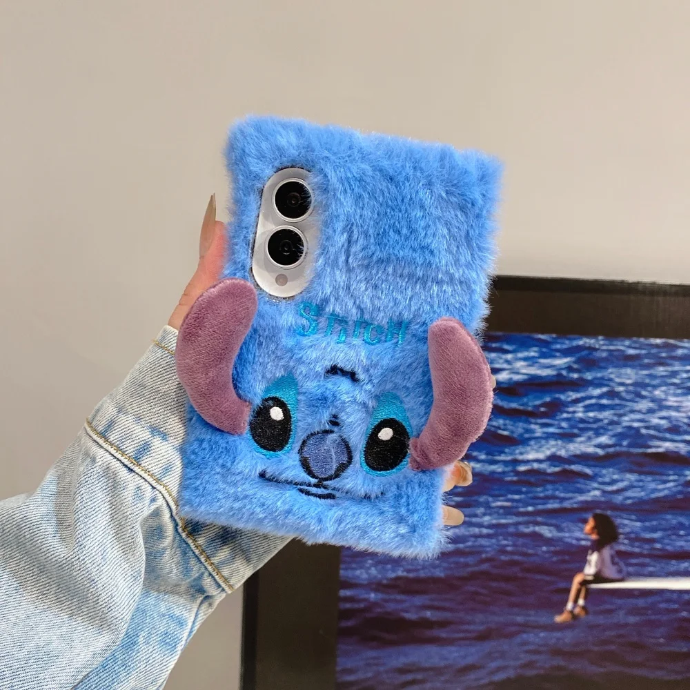 Cute 3D Ears Blue Cartoon Character Plush Phone Case with Lanyard for Samsung Galaxy Z Fold 8 Z Fold 8 Ultra Fold 8 Kawaii Cover