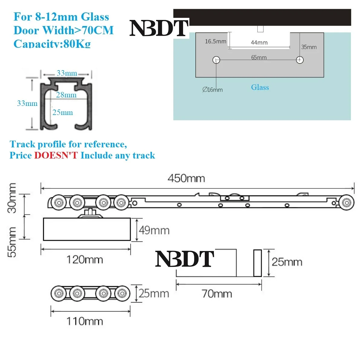 Top Hung Sliding Glass Two Ways Buffering Door Roller Soft Close Shower Box Partition Wheel Buffer Damper