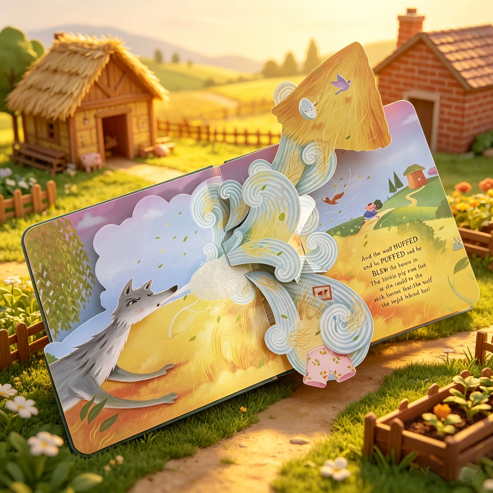 Three Little Pigs Pop-Up Fairy Tale Picture Book, Thick Hardboard & Extra Thick Cardboard, Tear-Resistant Story Book, Classic Fable Reading Book for Beginners