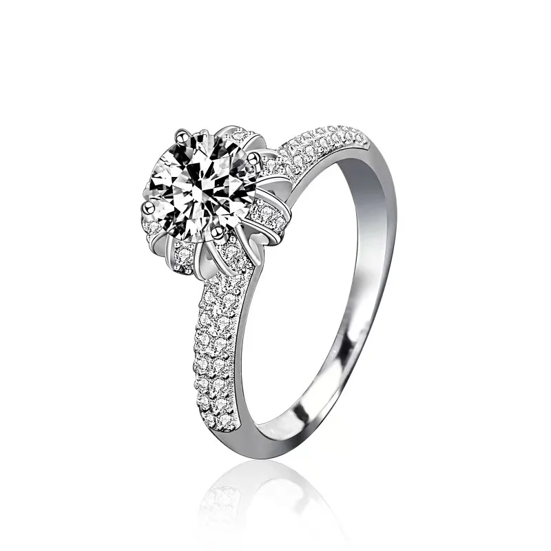 Trendy 1ct D Color VVS1 Moissanite Crown Engagement Ring for Women 925 Sterling Silver Diamond Wedding Rings Test Positive Gift
