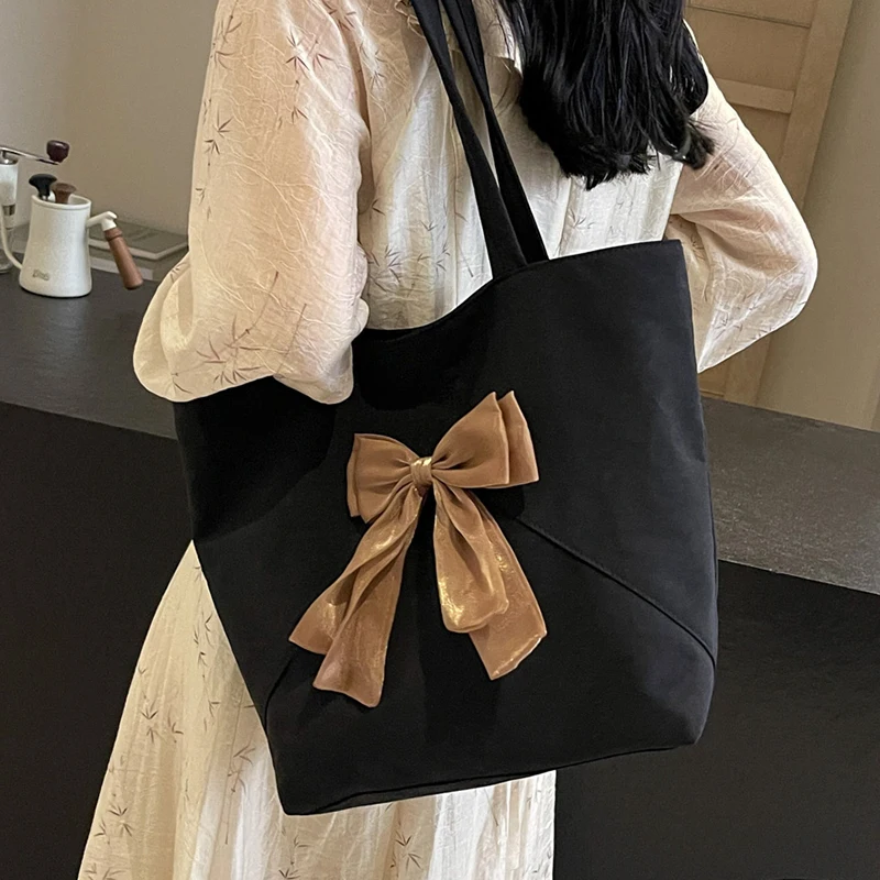 Women's Large Capacity Shoulder Bag with Bow Decoration Elegant and Stylish Tote image 3