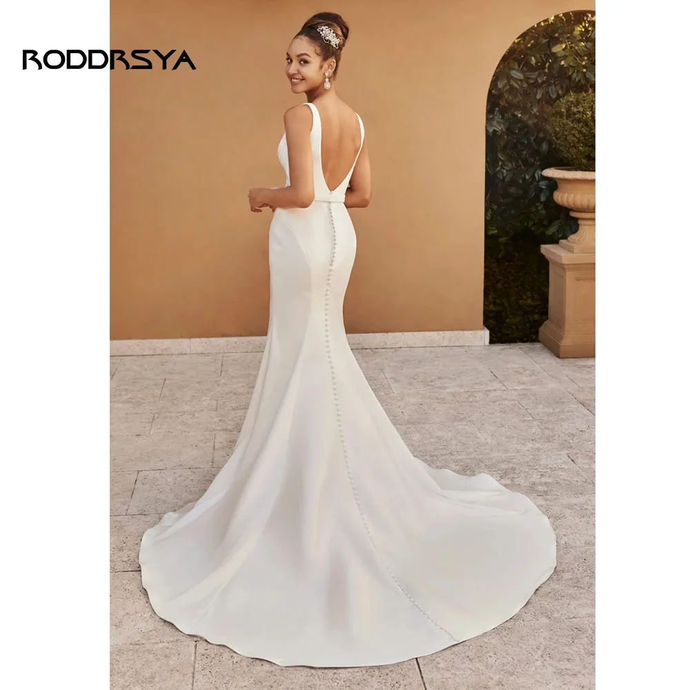 Rodrsya – robe De mariée plissée Simple et Sexy pour femmes, col en v, dos nu, avec bouton De ceinture, 2023