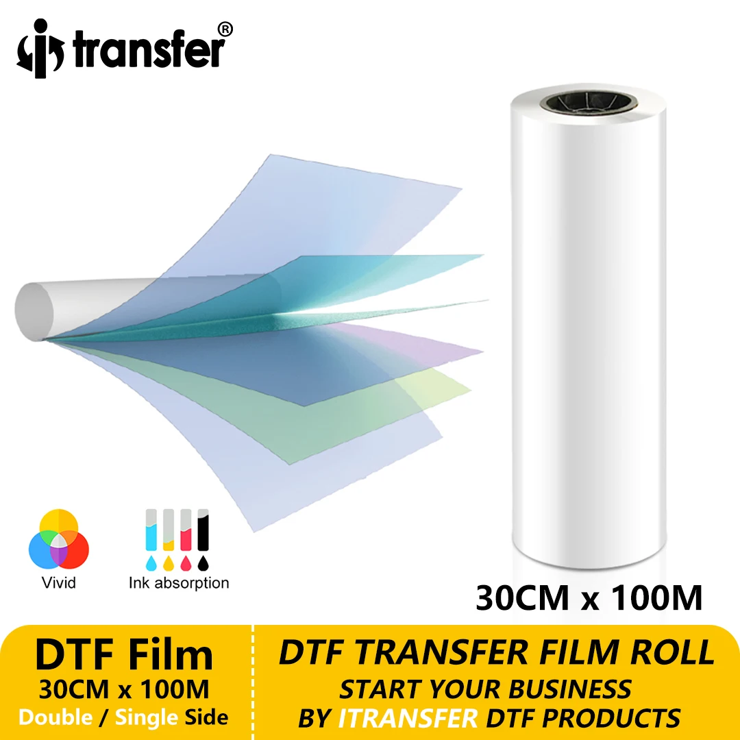 30 cm * 100 m DTF PET Pellicola di trasferimento DTF Pellicola adesiva bifacciale/singola faccia per pellicola a trasferimento diretto Stampa T-shirt Tessili